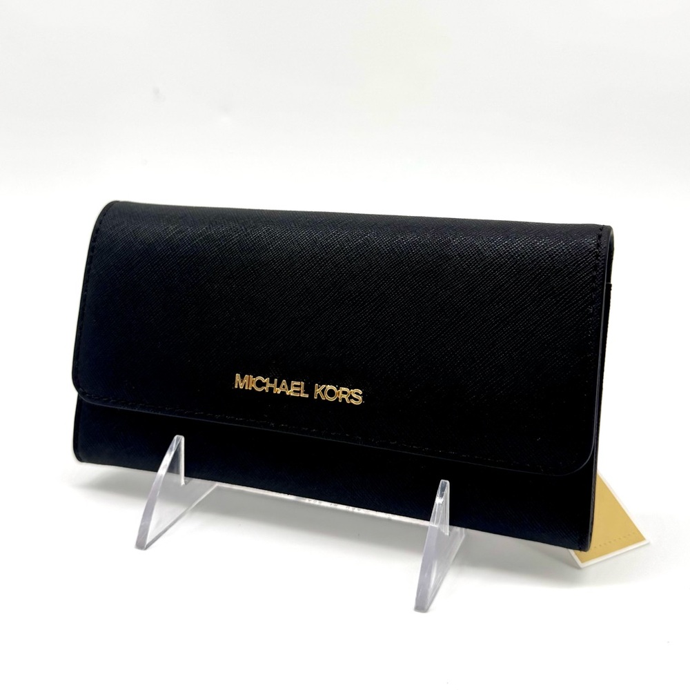 Michael Kors Large Jet Set Travel Trifold Wallet - Black/Gold
